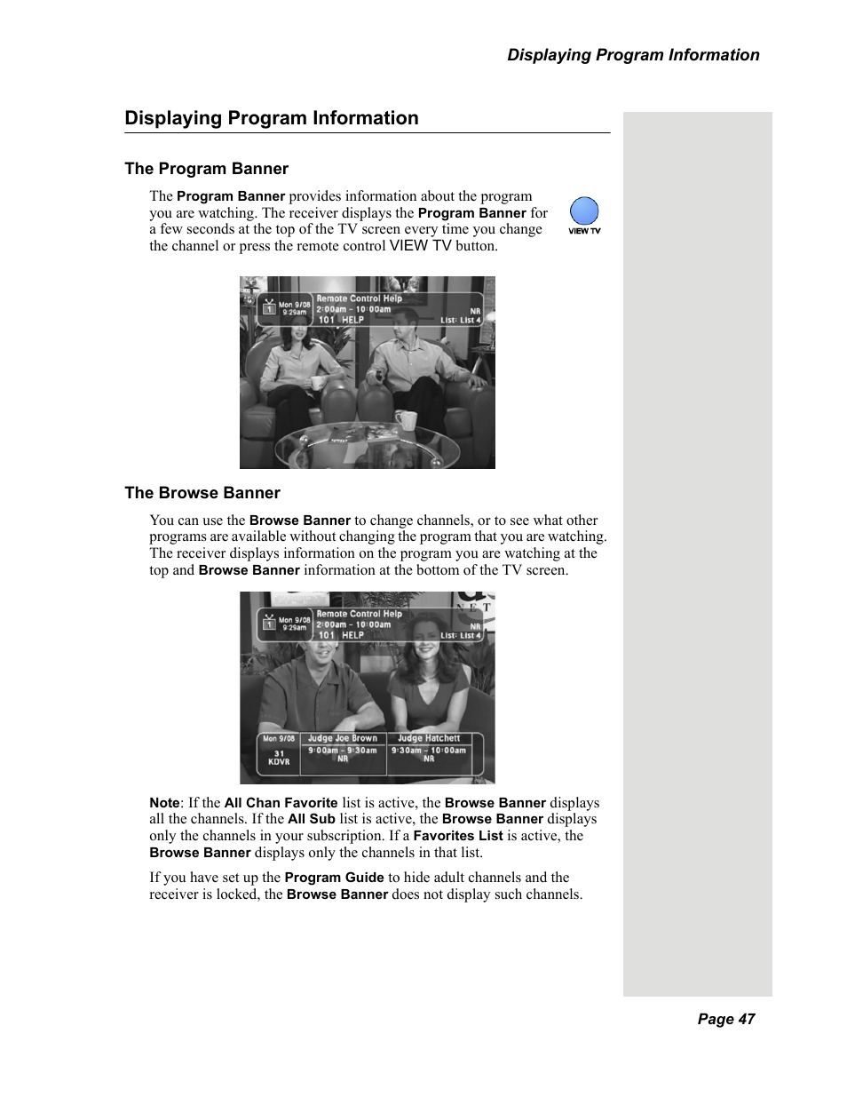 Displaying program information | Dish Network Solo 351 User Manual | Page 52 / 138