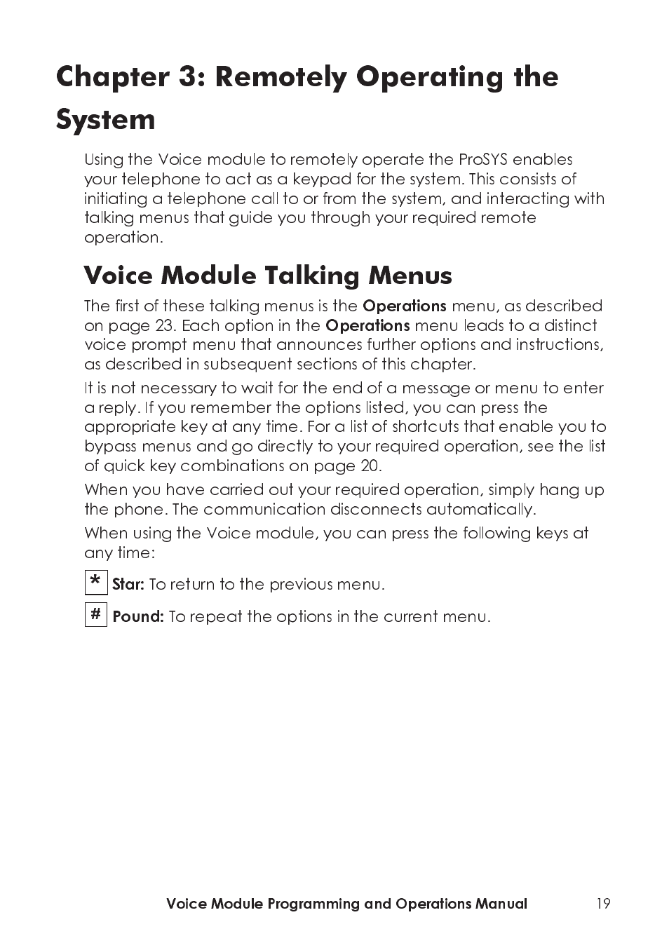 Chapter 3: remotely operating the system | RISCO Group ProSYS, Interactive Voice Module User Manual | Page 19 / 44