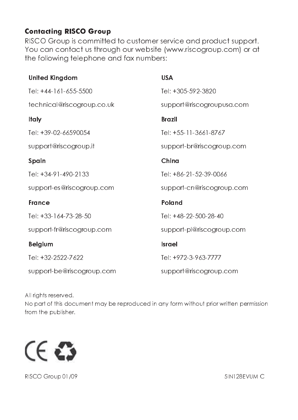 RISCO Group ProSYS, Interactive Voice Module User Manual | Page 44 / 44