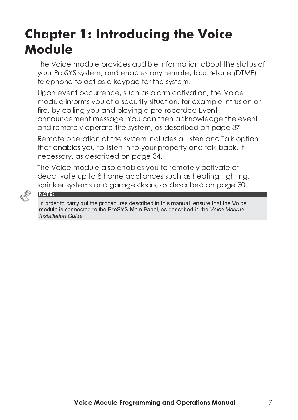 Chapter 1: introducing the voice module | RISCO Group ProSYS, Interactive Voice Module User Manual | Page 7 / 44