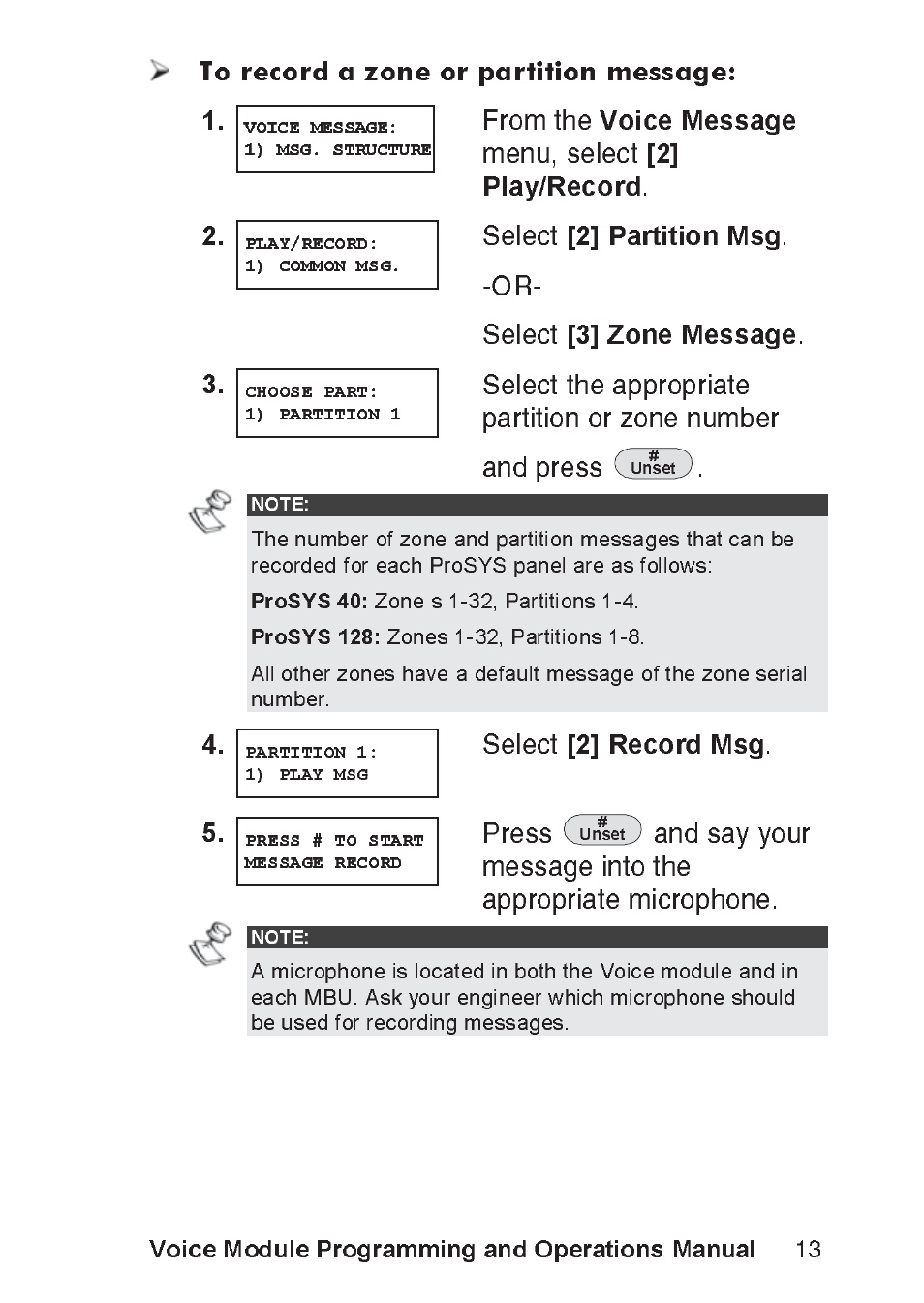 Voice module programming and operations manual, Péäéåí, Mêéëë | RISCO Group ProSYS, Interactive Voice Module User Manual | Page 13 / 56