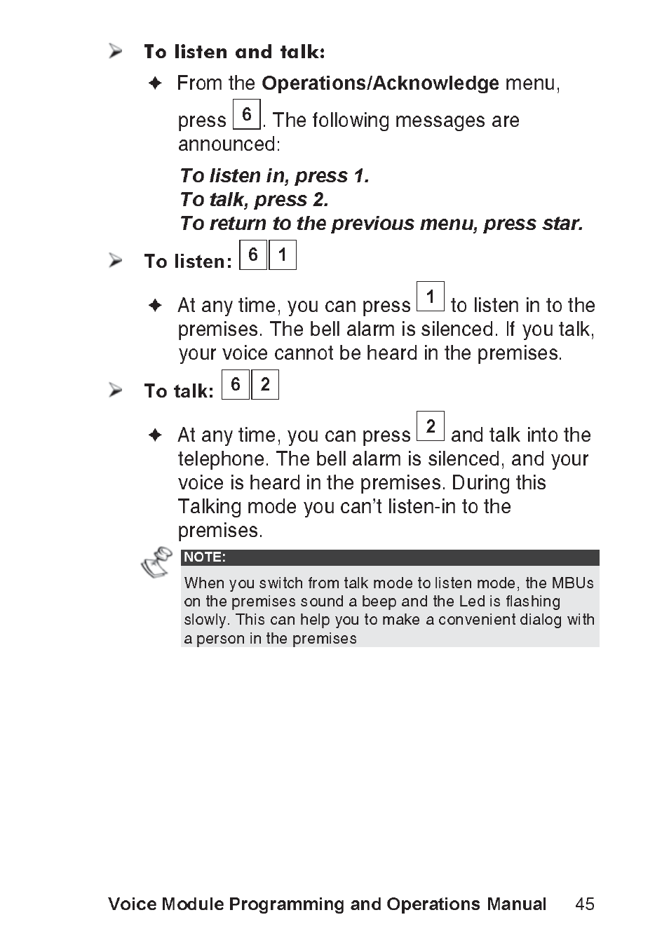 Voice module programming and operations manual, Cêçã=íüé=operations/acknowledge=ãéåìi= йкйлл, K=qьй=сзддзпбец=гйлл~цйл=~кй= ~ååçìååéçw | Н=~еу=íáãéi=узм=е~е=йкйлл | RISCO Group ProSYS, Interactive Voice Module User Manual | Page 45 / 56