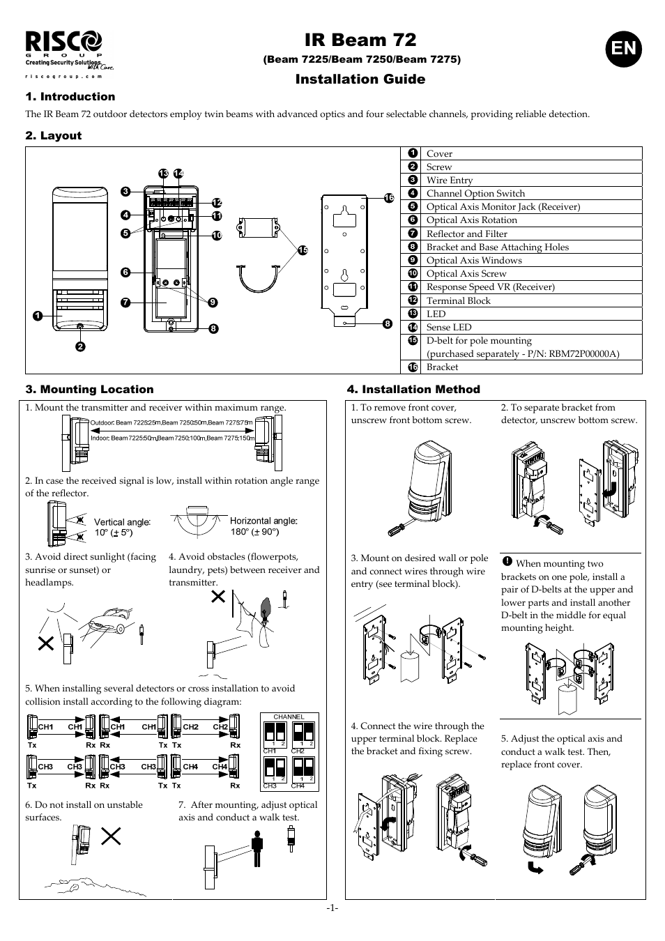 RISCO Group IR Beam 72 Outdoor Detector User Manual | 2 pages