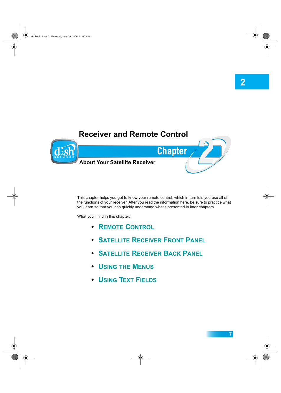 Chapter2, Receiver and remote control | Dish Network Solo 381 User Manual | Page 12 / 114