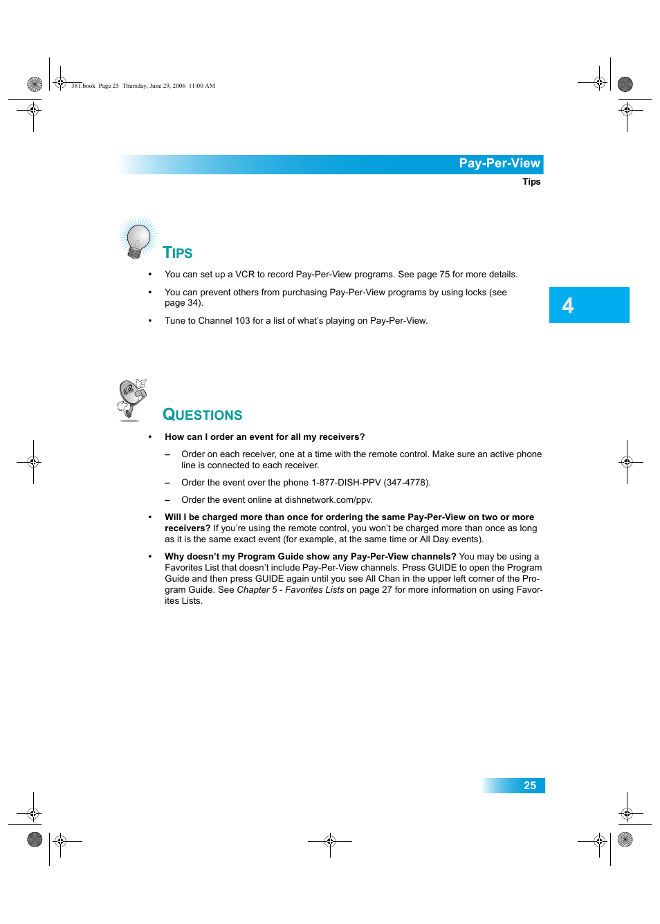 Uestions, Pay-per-view | Dish Network Solo 381 User Manual | Page 30 / 114