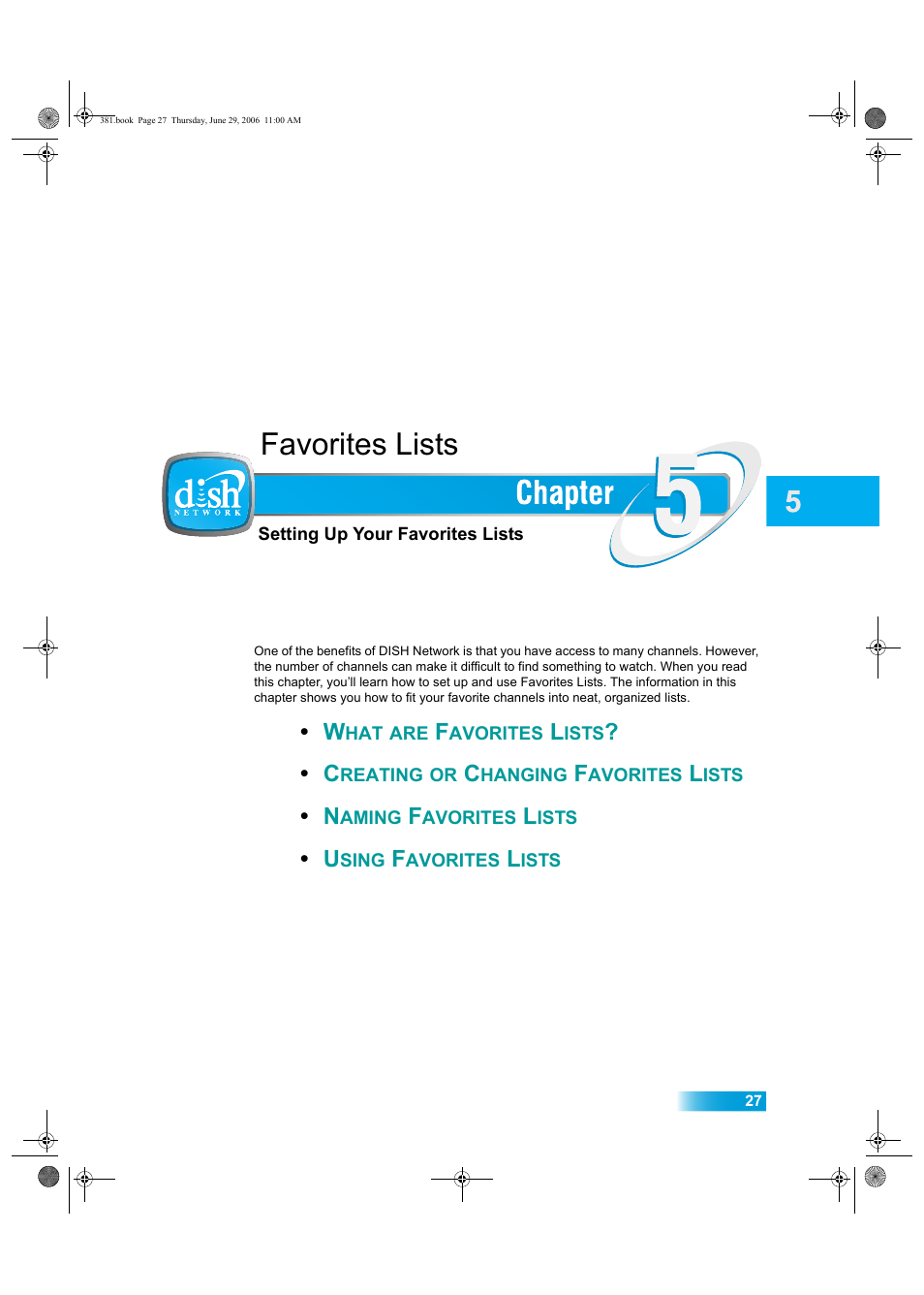 Chapter5, Favorites lists | Dish Network Solo 381 User Manual | Page 32 / 114