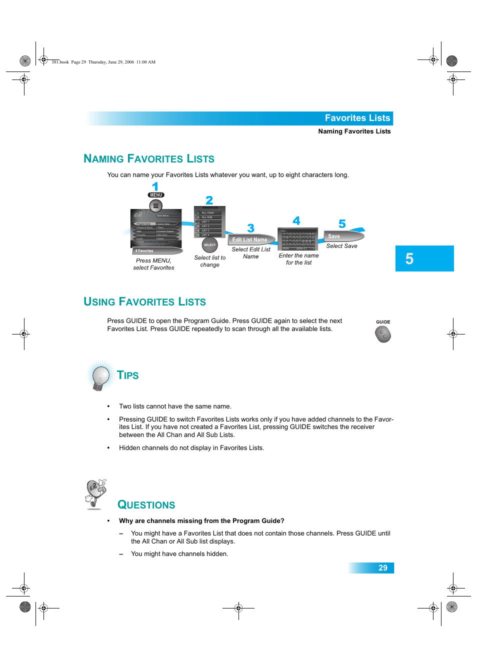 Aming, Avorites, Ists | Sing | Dish Network Solo 381 User Manual | Page 34 / 114