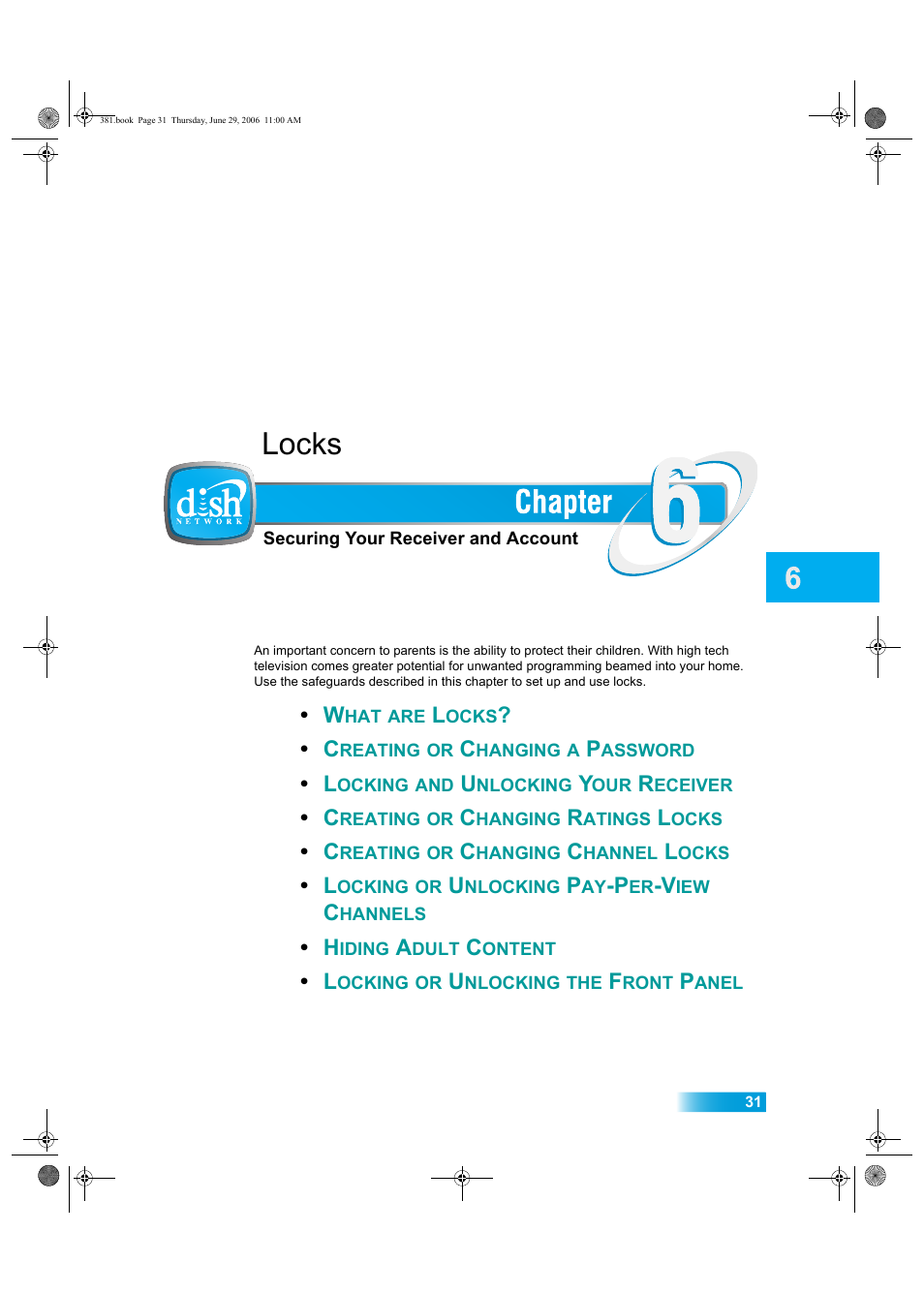 Chapter6, Locks | Dish Network Solo 381 User Manual | Page 36 / 114