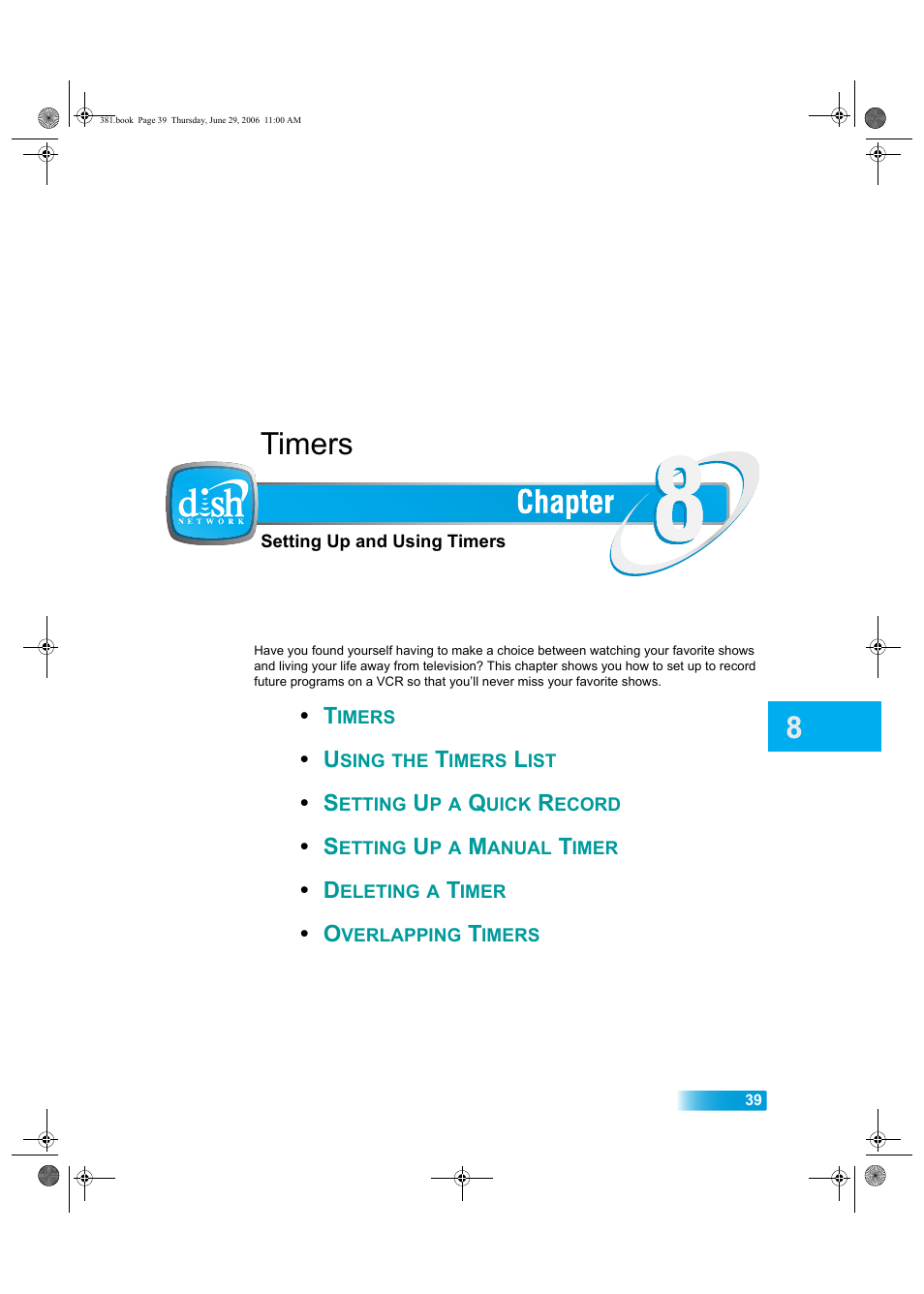 Chapter8, Timers | Dish Network Solo 381 User Manual | Page 44 / 114