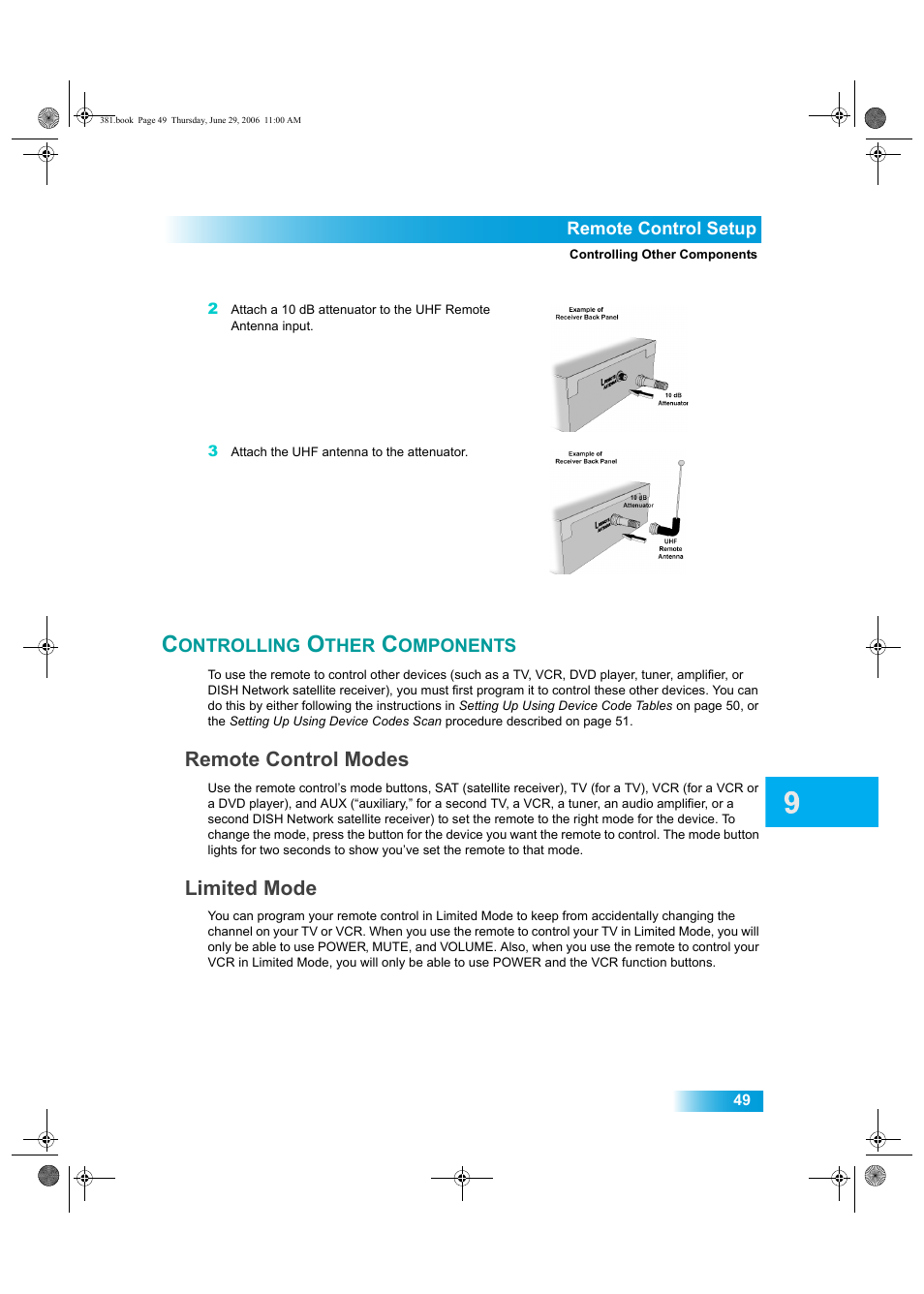 Ontrolling, Ther, Omponents | Remote control modes, Limited mode | Dish Network Solo 381 User Manual | Page 54 / 114
