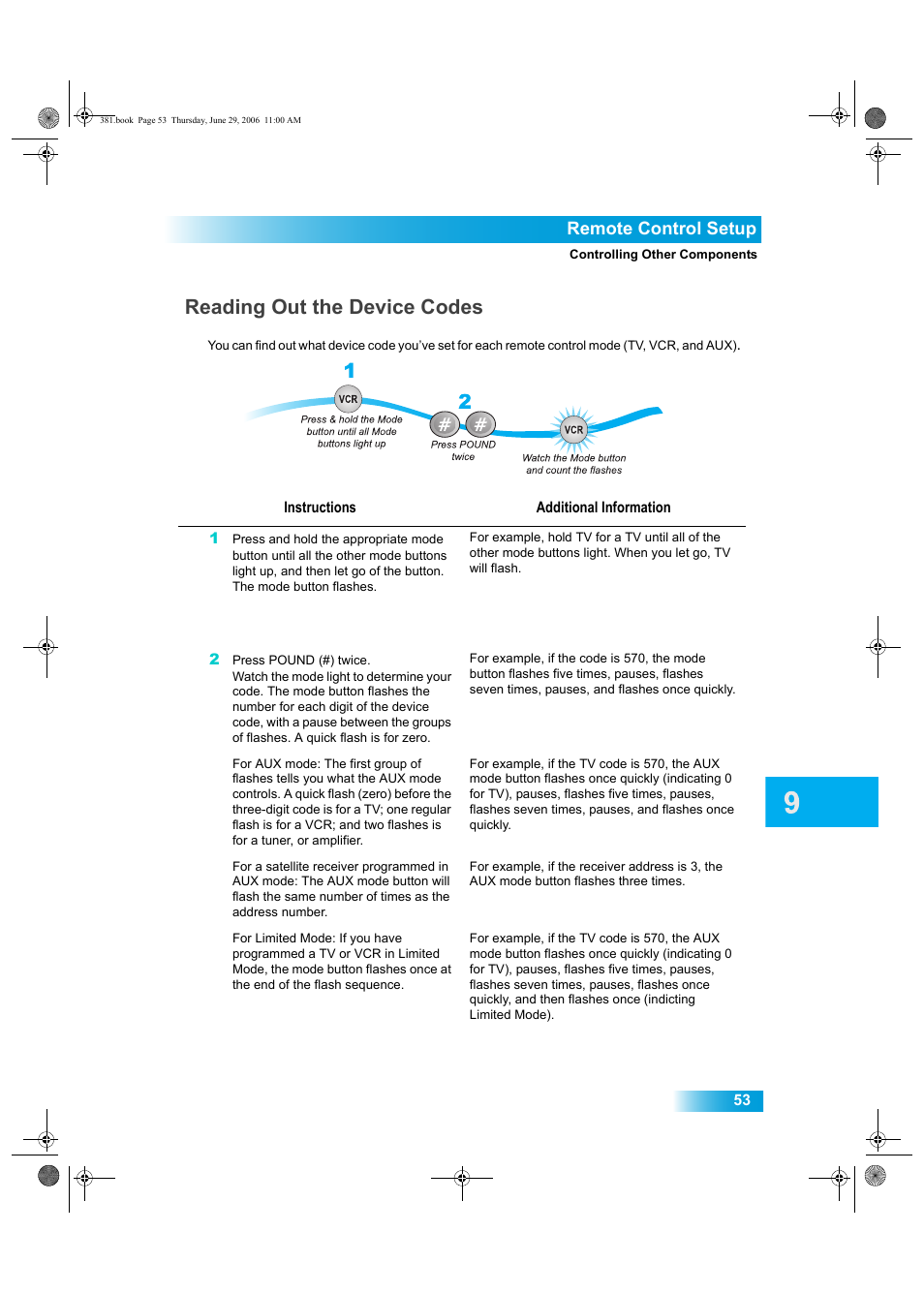 Reading out the device codes, Remote control setup | Dish Network Solo 381 User Manual | Page 58 / 114
