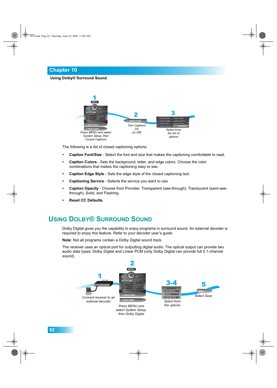 Sing, Olby, Urround | Ound | Dish Network Solo 381 User Manual | Page 67 / 114