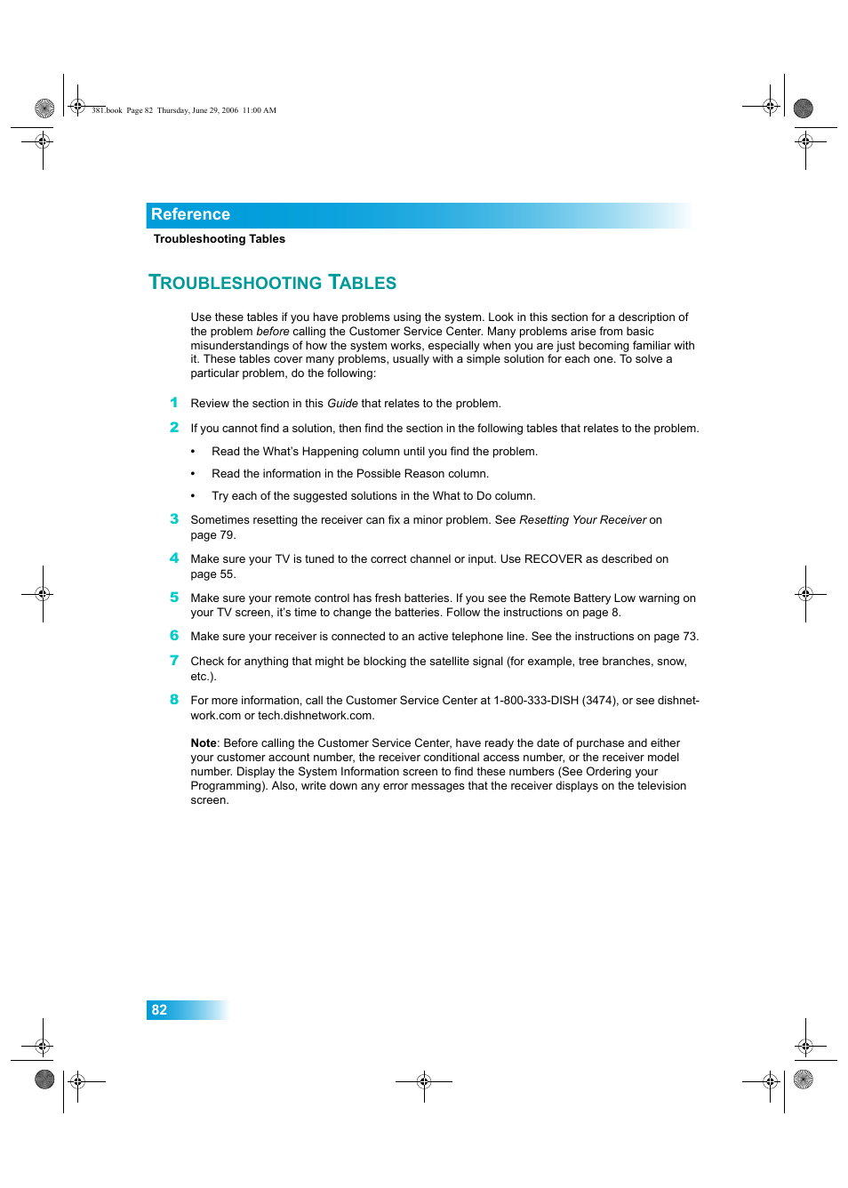 Roubleshooting, Ables, Reference | Dish Network Solo 381 User Manual | Page 87 / 114