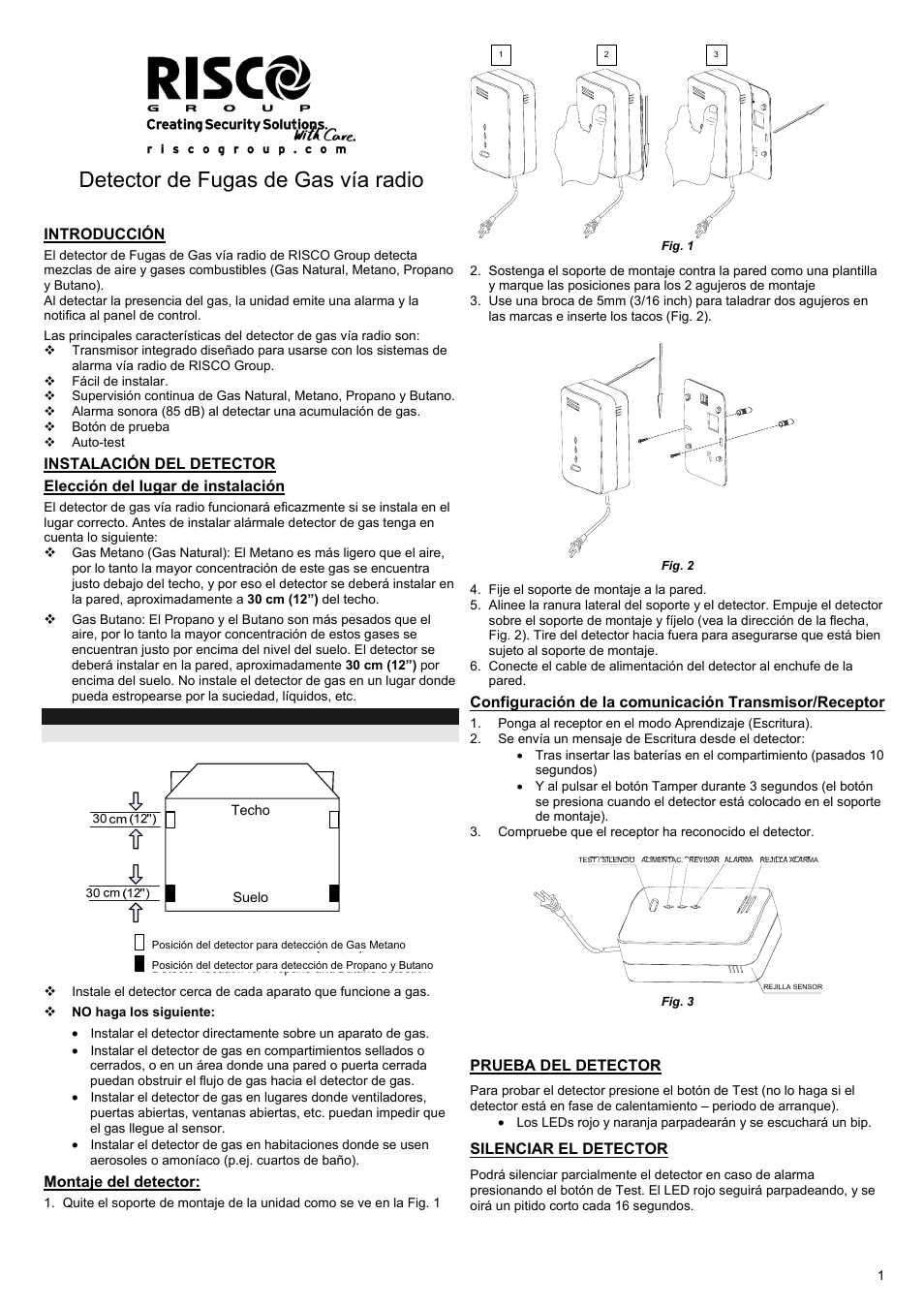 RISCO Group WL Gas Leak Detector User Manual | 2 pages