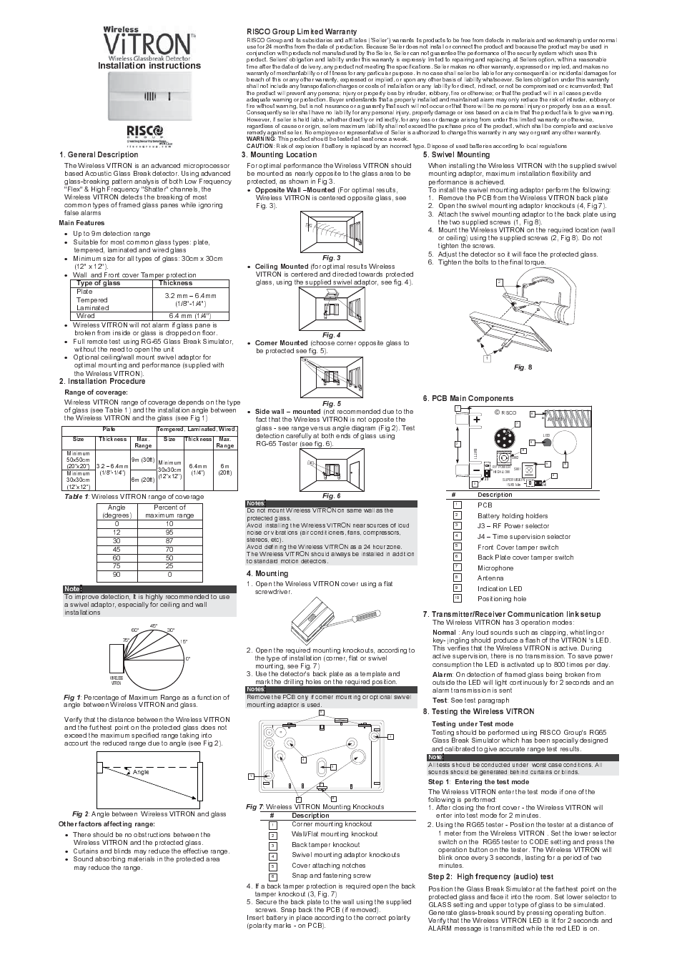 RISCO Group ViTRON Plus Acoustic User Manual | 2 pages