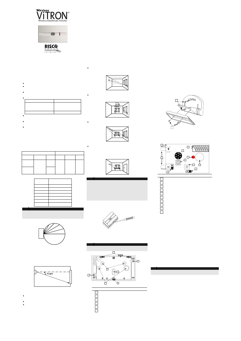 RISCO Group Vitron WL Glass Break Detector User Manual | 2 pages
