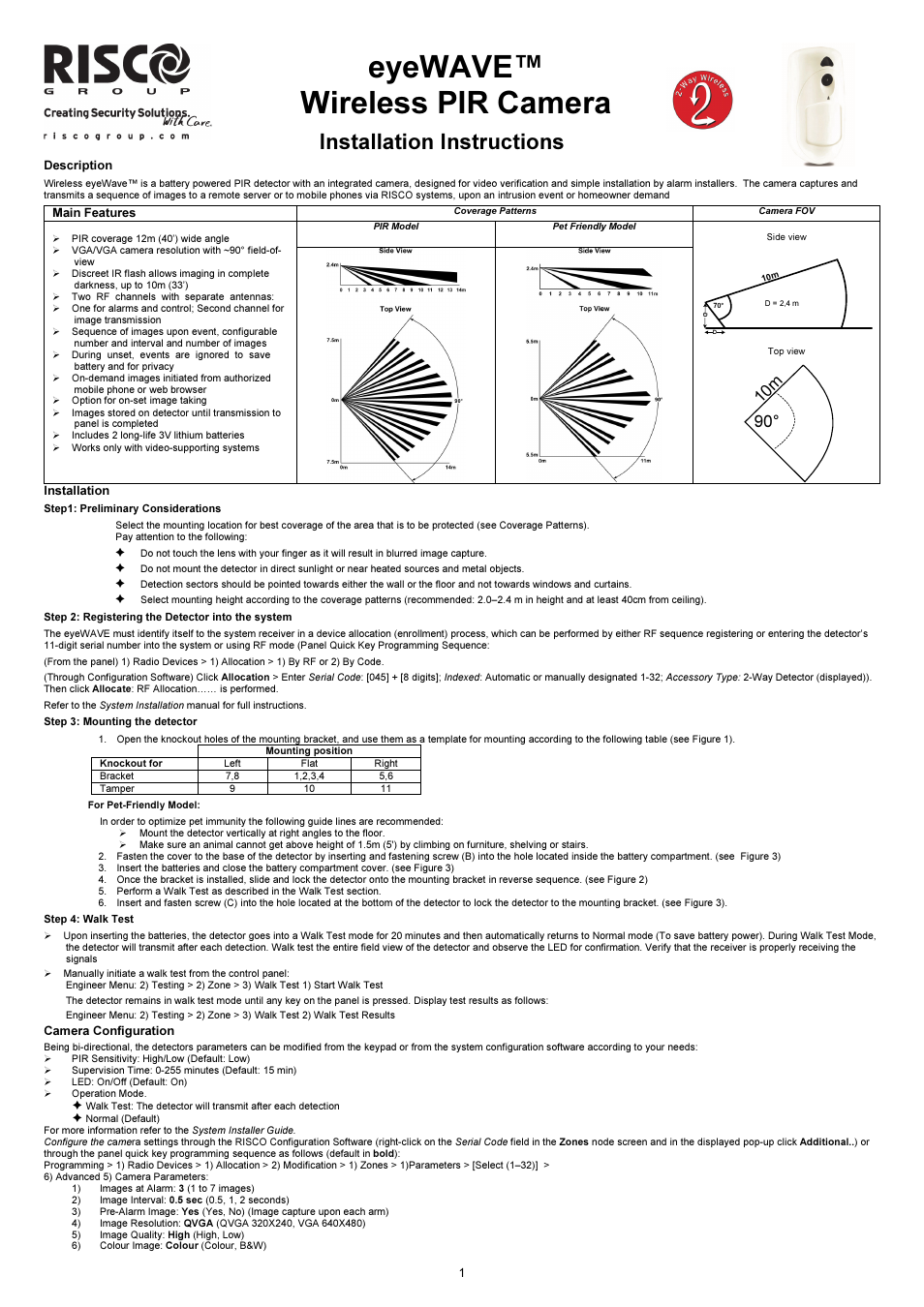 RISCO Group eyeWAVE™ User Manual | 2 pages