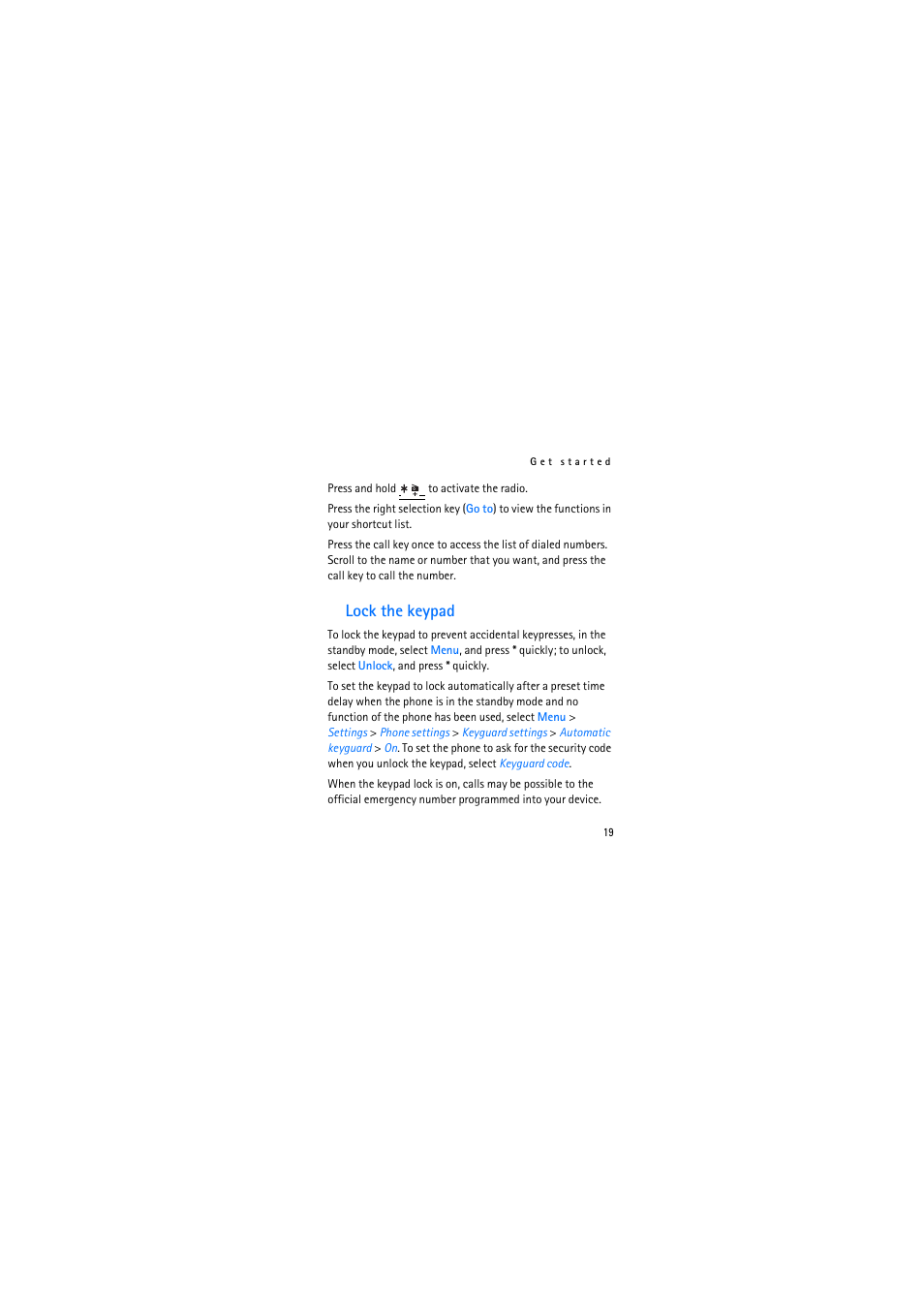 Lock the keypad | Nokia 2310 User Manual | Page 19 / 63