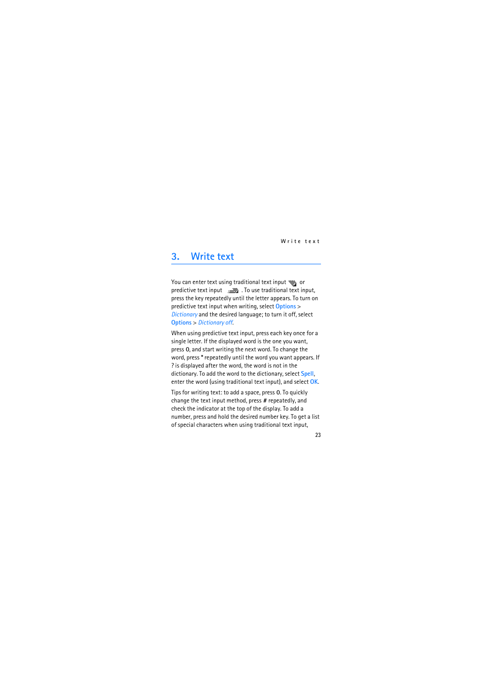 Write text | Nokia 2310 User Manual | Page 23 / 63