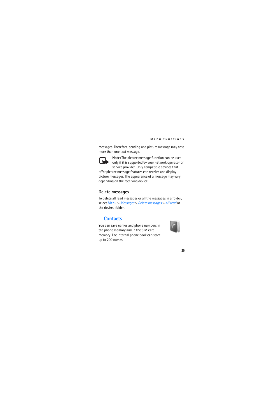 Contacts | Nokia 2310 User Manual | Page 29 / 63