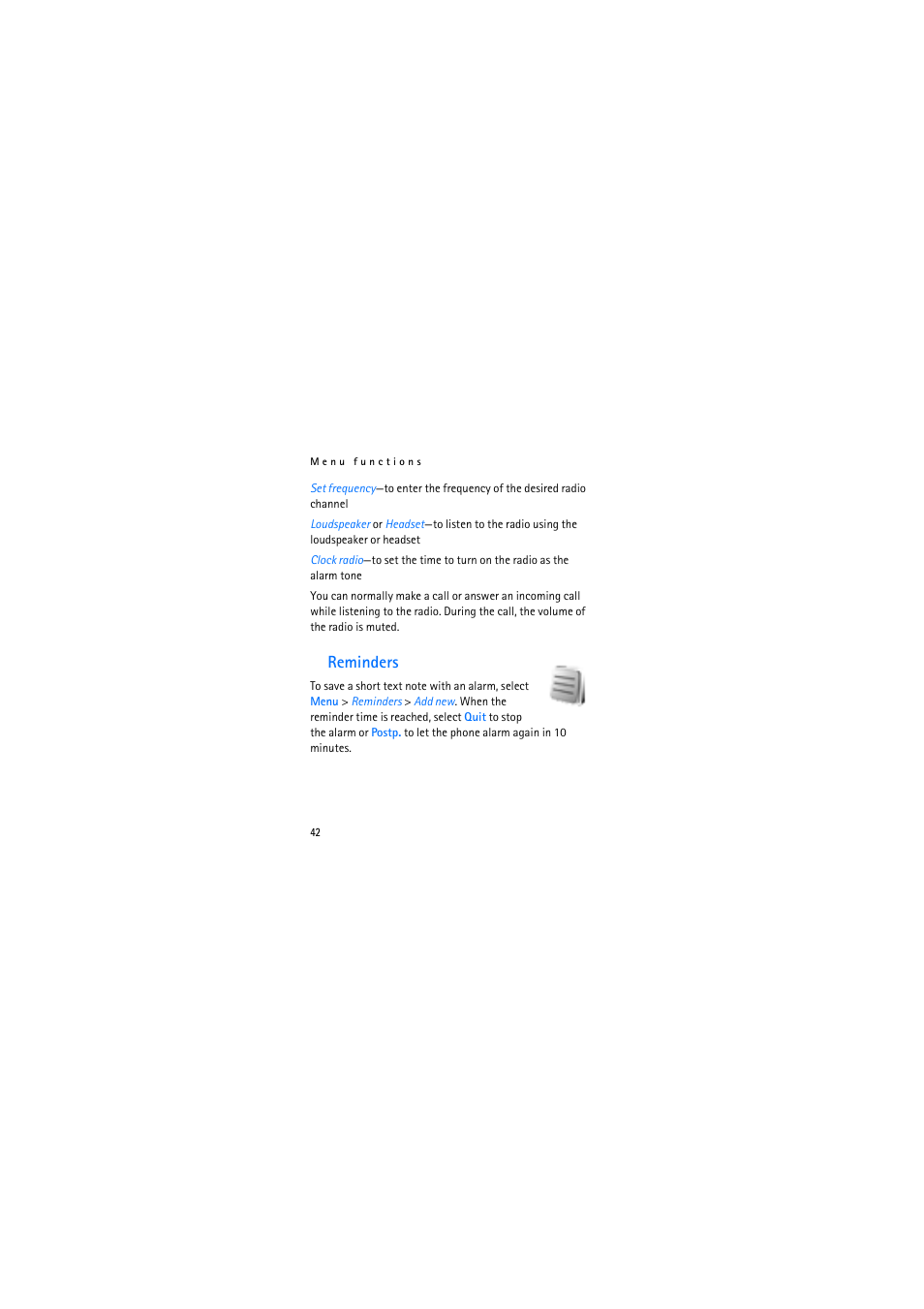 Reminders | Nokia 2310 User Manual | Page 42 / 63