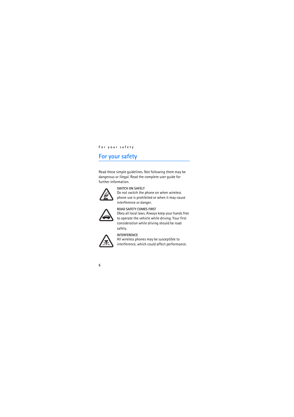 For your safety | Nokia 2310 User Manual | Page 6 / 63