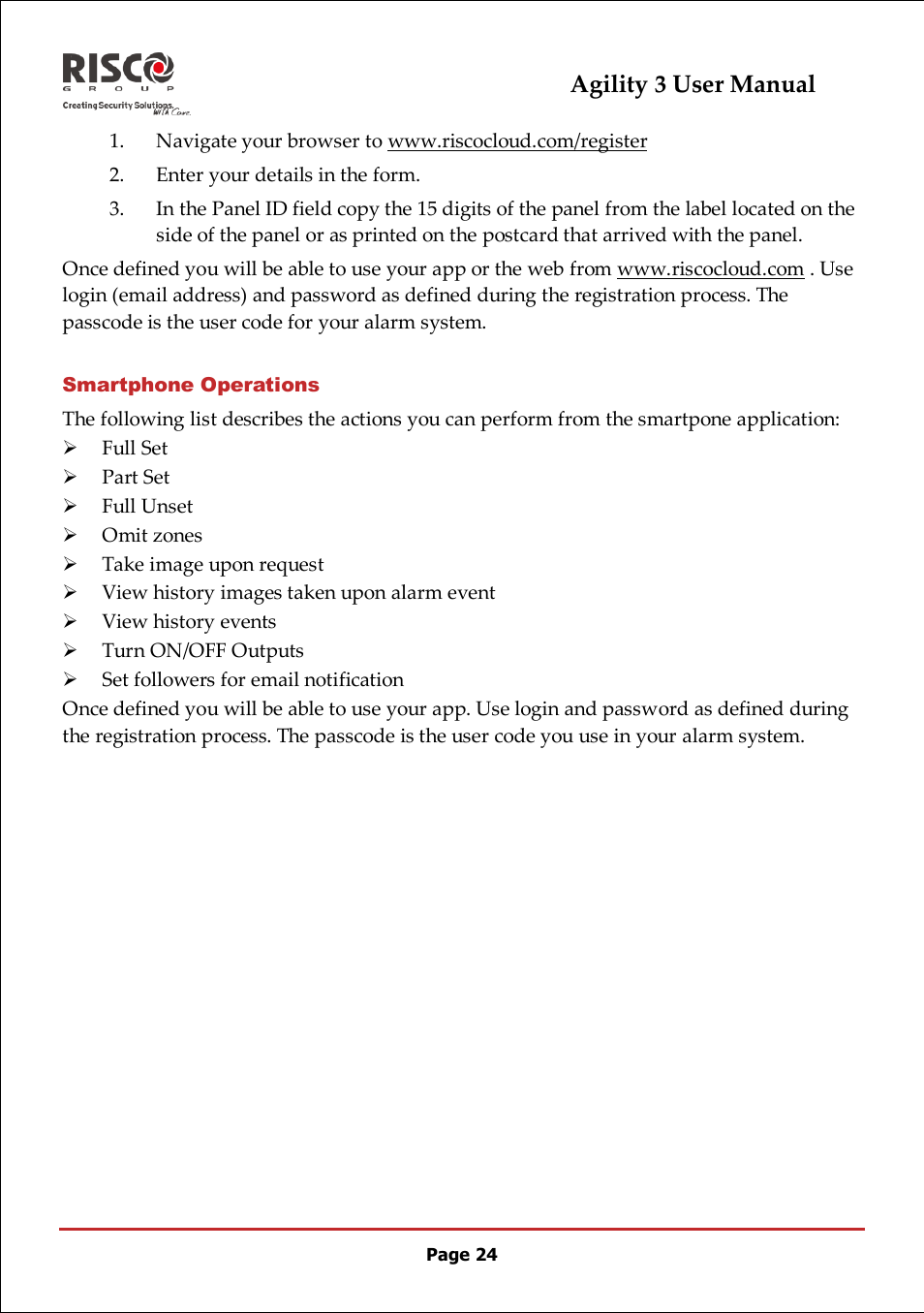 Smartphone operations, Agility 3 user manual | RISCO Group 5IN2047 Agility3 Full User Manual UK.pdf User Manual | Page 24 / 60