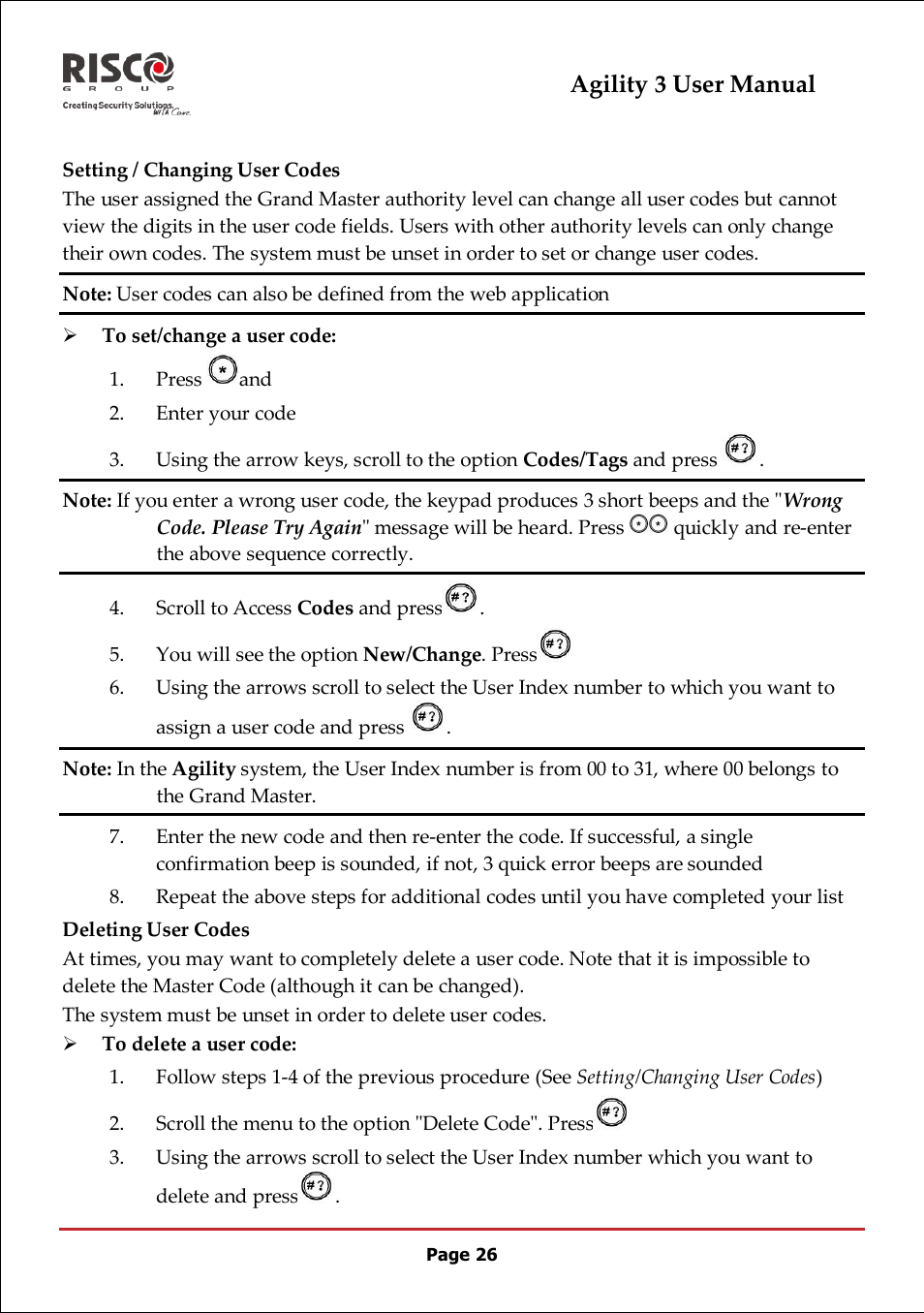 Agility 3 user manual | RISCO Group 5IN2047 Agility3 Full User Manual UK.pdf User Manual | Page 26 / 60