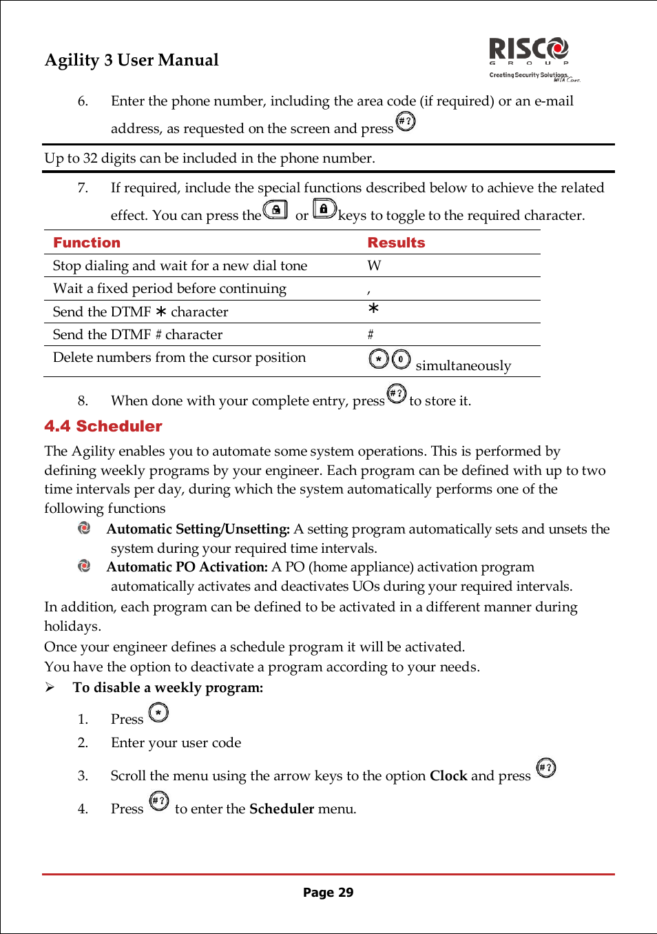 4 scheduler, Agility 3 user manual | RISCO Group 5IN2047 Agility3 Full User Manual UK.pdf User Manual | Page 29 / 60
