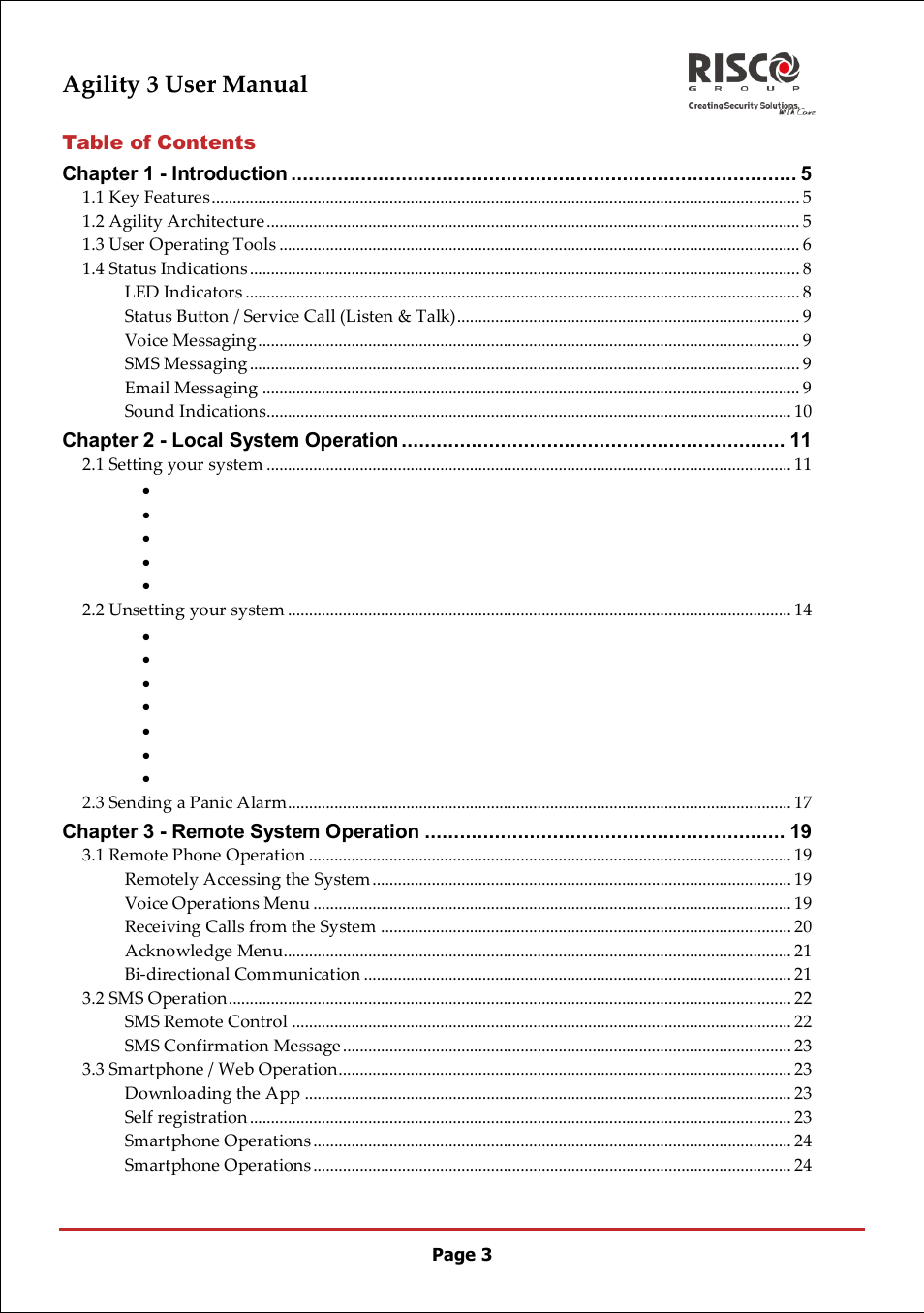 Agility 3 user manual | RISCO Group 5IN2047 Agility3 Full User Manual UK.pdf User Manual | Page 3 / 60