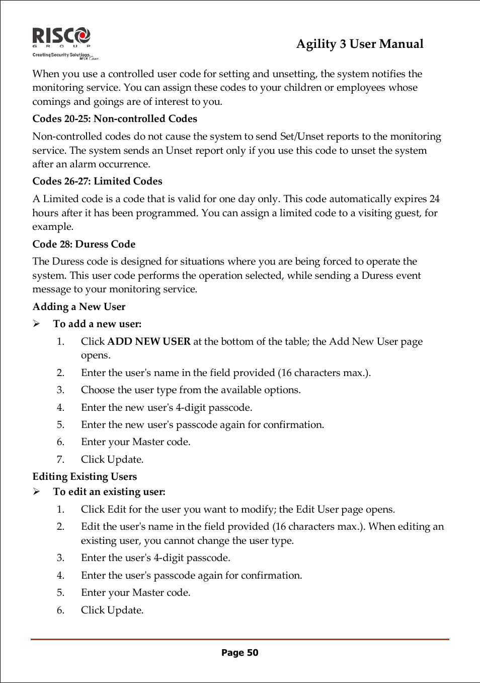 Agility 3 user manual | RISCO Group 5IN2047 Agility3 Full User Manual UK.pdf User Manual | Page 50 / 60