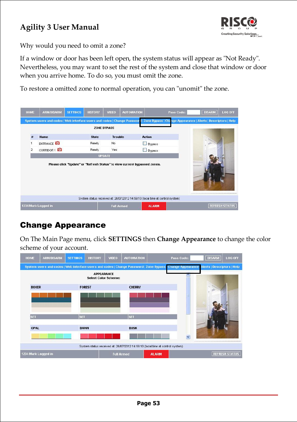 Agility 3 user manual, Change appearance | RISCO Group 5IN2047 Agility3 Full User Manual UK.pdf User Manual | Page 53 / 60