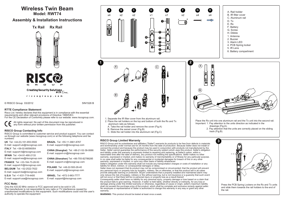 RISCO Group RWT74 User Manual | 2 pages