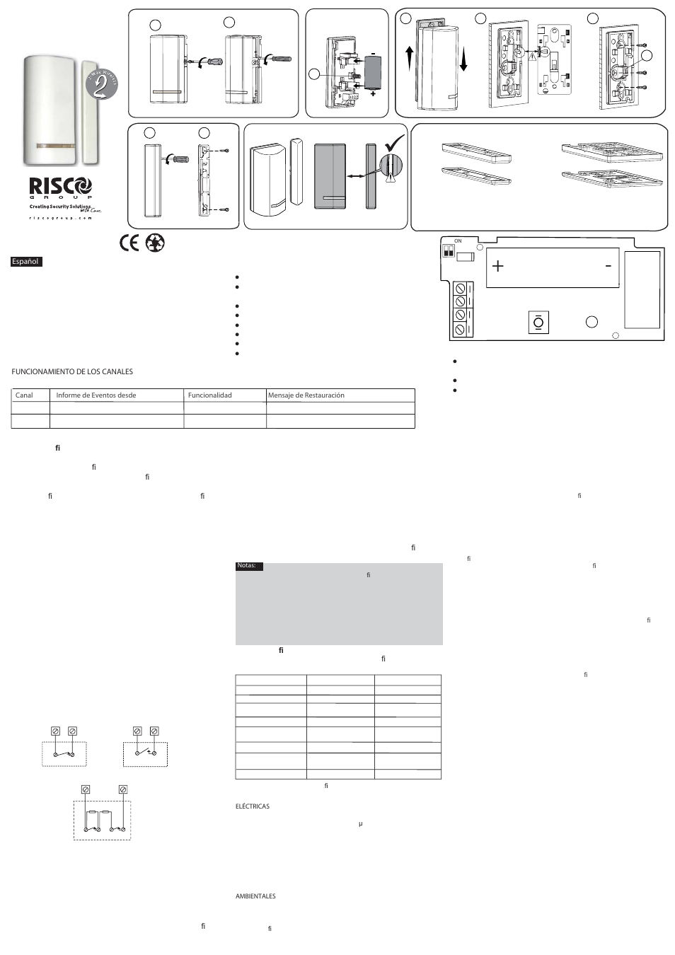 RISCO Group 2-Way Wireless Multi-Function Contact RWX73F User Manual | 2 pages