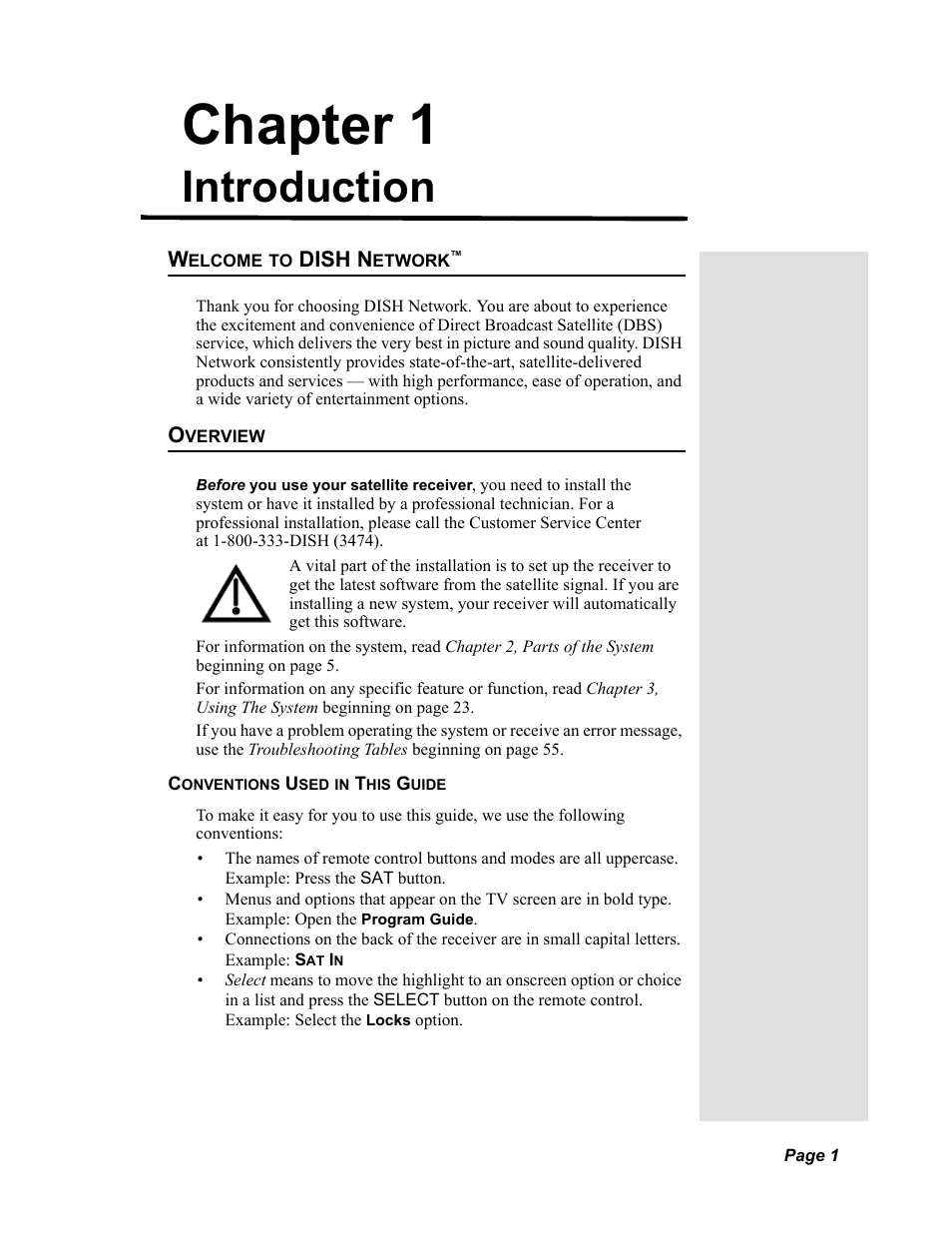 Chapter1, Chapter 1 - introduction, Welcome to dish network™ overview | Chapter 1, Introduction | Dish Network Solo 311 User Manual | Page 6 / 106