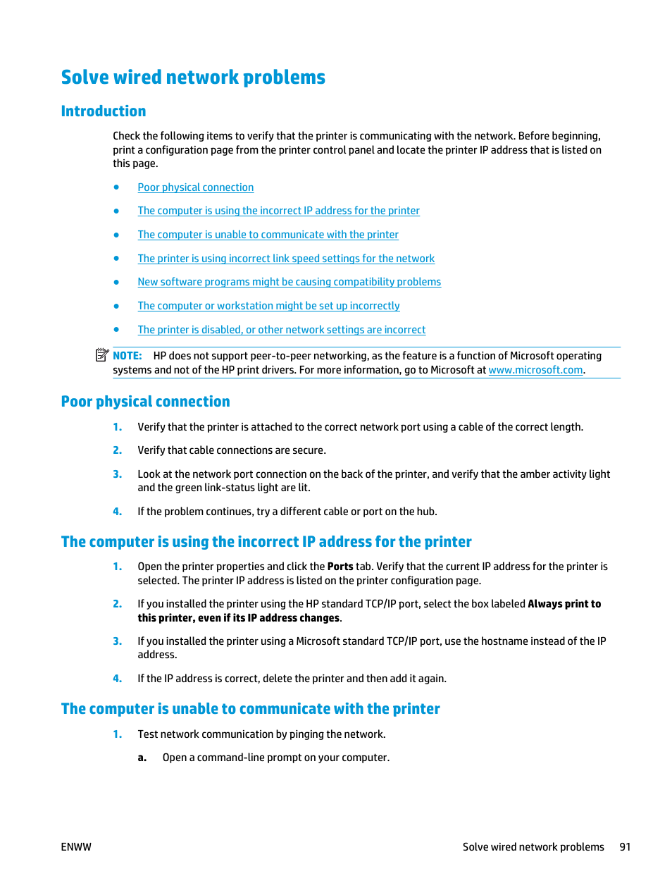 Solve wired network problems, Introduction, Poor physical connection | HP LaserJet Ultra M106w User Manual | Page 101 / 110