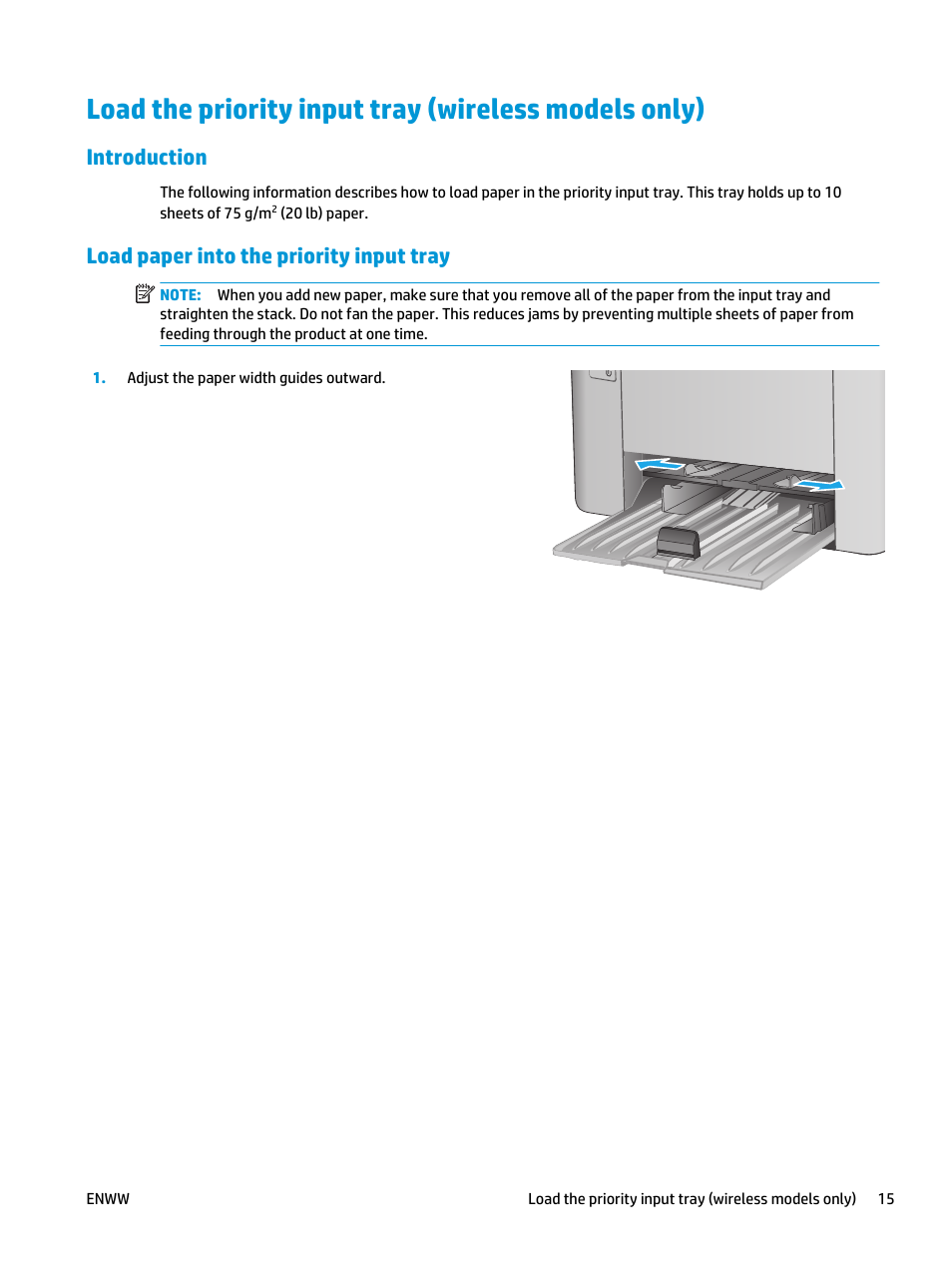 Introduction, Load paper into the priority input tray | HP LaserJet Ultra M106w User Manual | Page 25 / 110