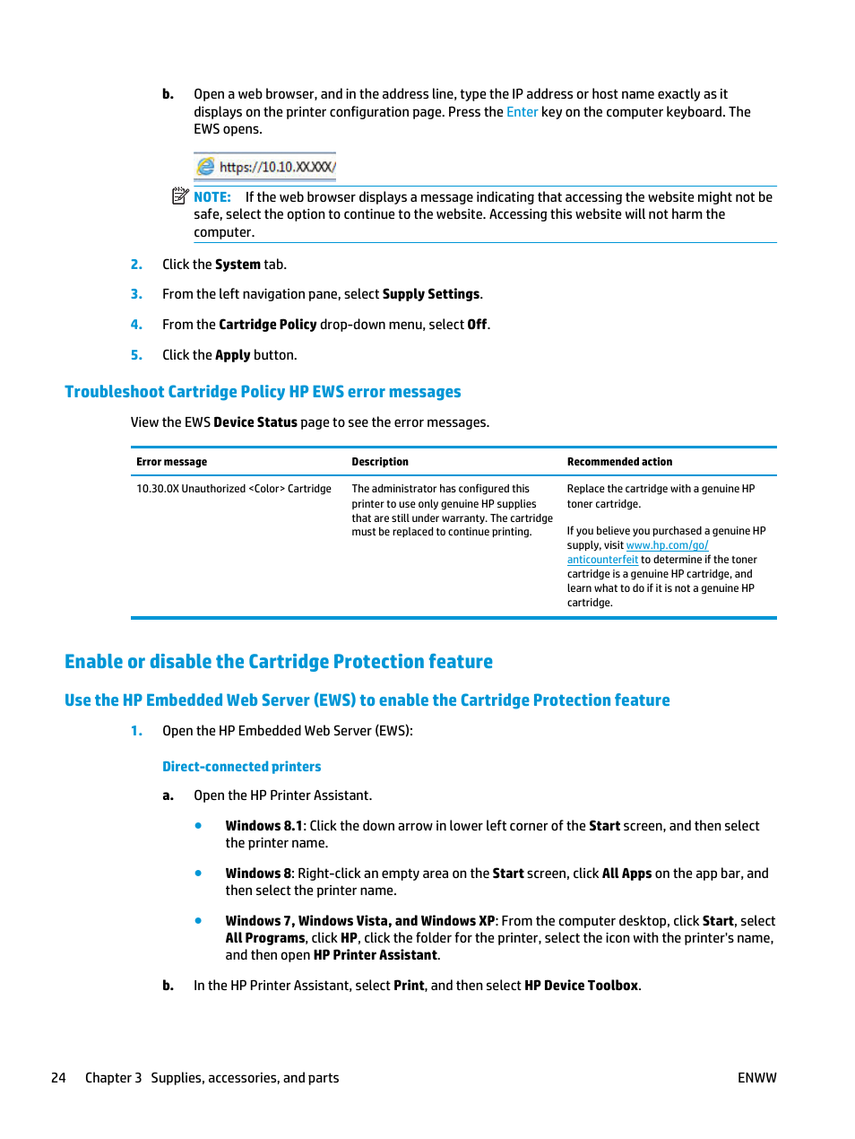 Enable or disable the cartridge protection feature | HP LaserJet Ultra M106w User Manual | Page 34 / 110