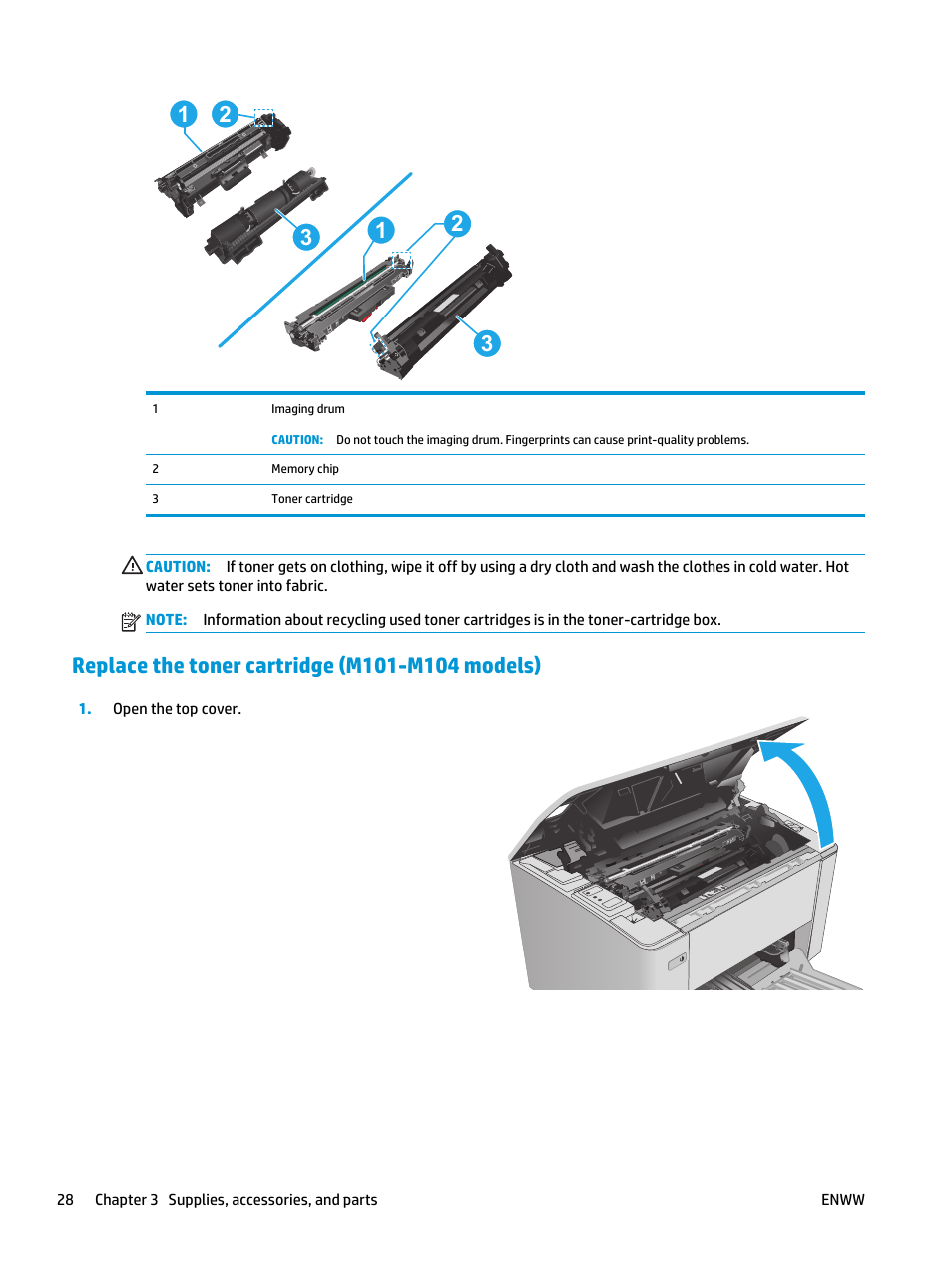 Replace the toner cartridge (m101-m104 models) | HP LaserJet Ultra M106w User Manual | Page 38 / 110