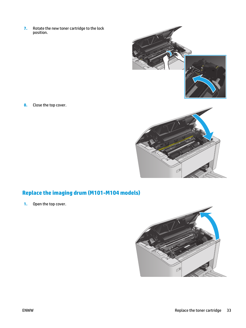 Replace the imaging drum (m101-m104 models) | HP LaserJet Ultra M106w User Manual | Page 43 / 110