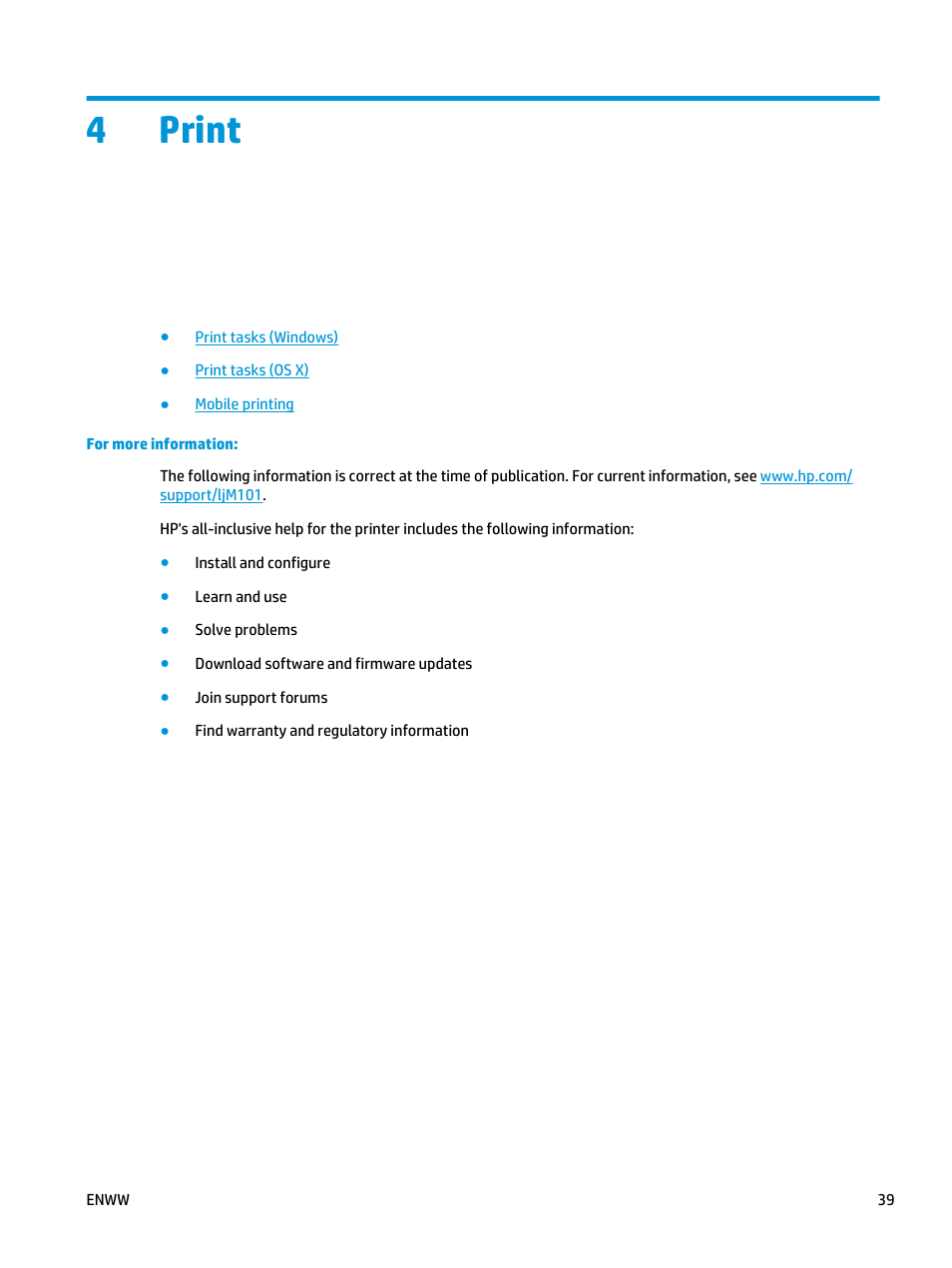 Print, 4 print, 4print | HP LaserJet Ultra M106w User Manual | Page 49 / 110