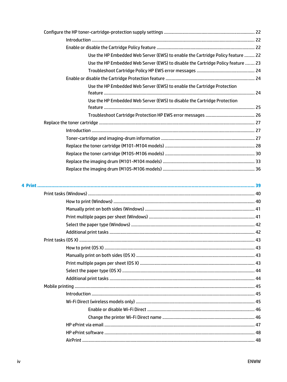 HP LaserJet Ultra M106w User Manual | Page 6 / 110