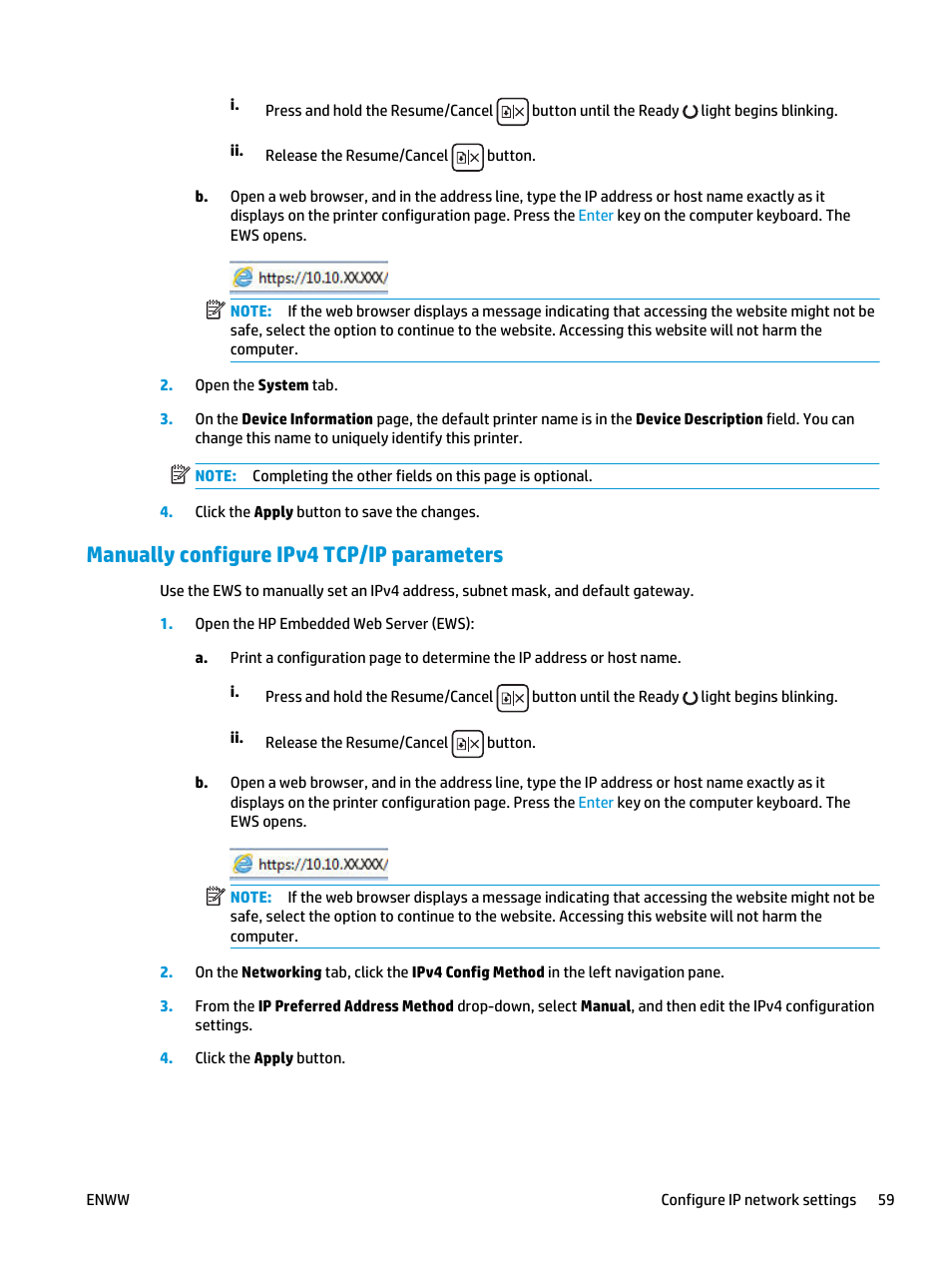 Manually configure ipv4 tcp/ip parameters | HP LaserJet Ultra M106w User Manual | Page 69 / 110