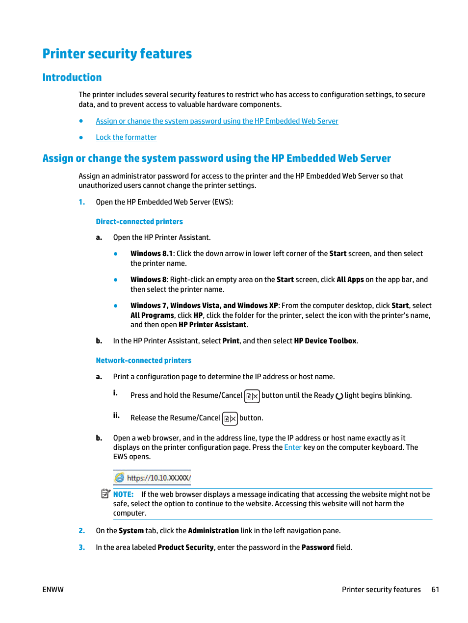 Printer security features, Introduction | HP LaserJet Ultra M106w User Manual | Page 71 / 110