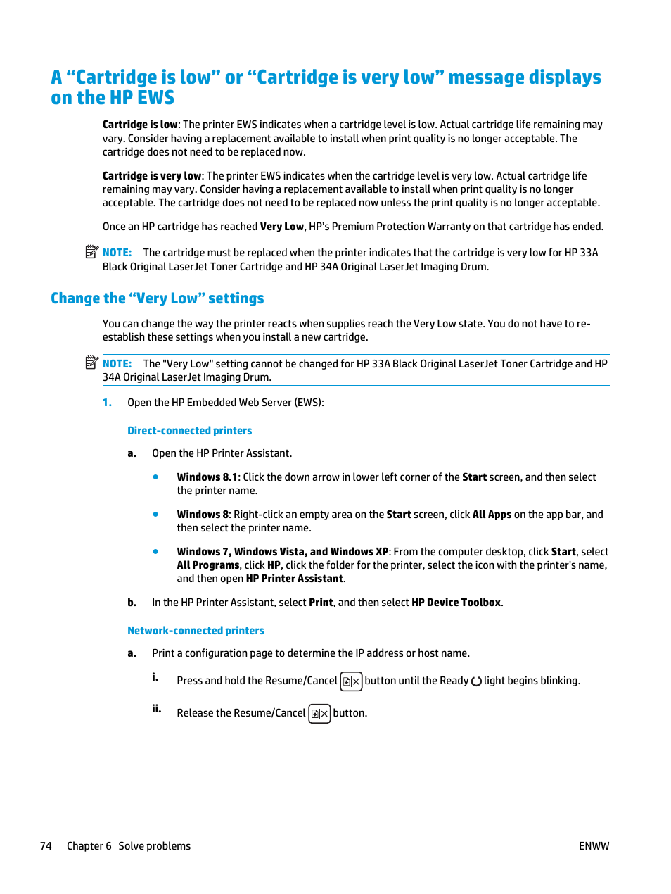 Change the “very low” settings | HP LaserJet Ultra M106w User Manual | Page 84 / 110
