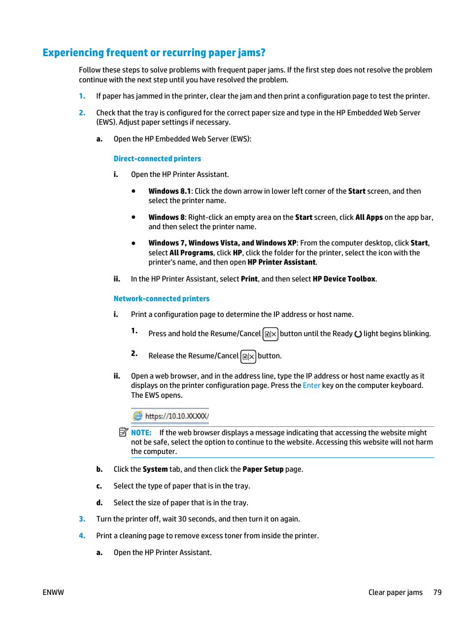 Experiencing frequent or recurring paper jams | HP LaserJet Ultra M106w User Manual | Page 89 / 110