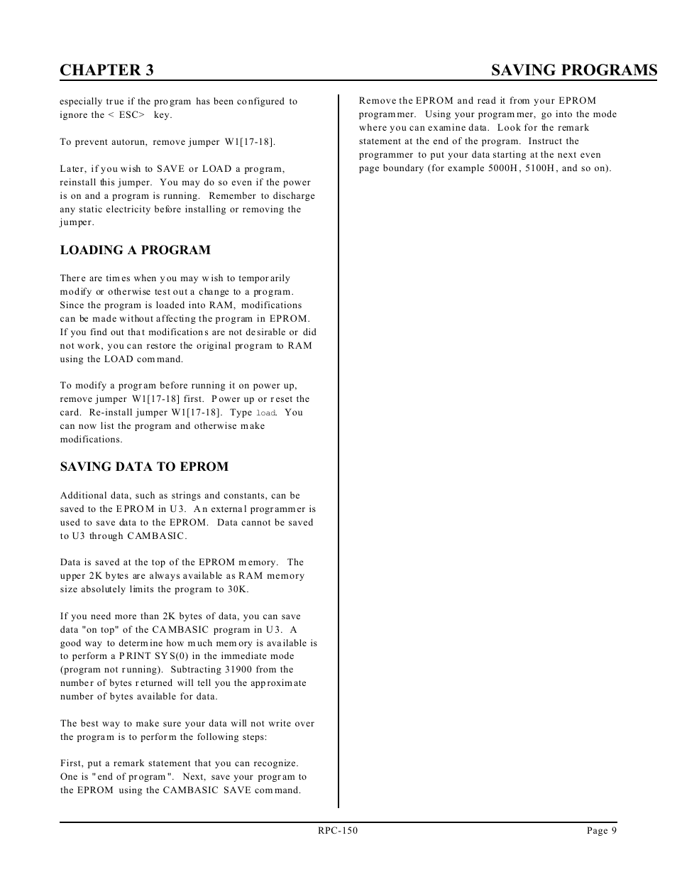 Chapter 3 saving programs | Remote Processing RPC-150 User Manual | Page 11 / 26