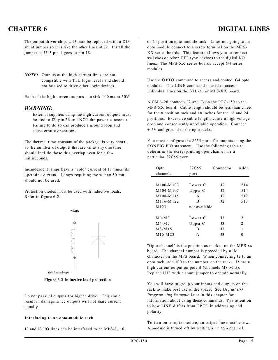 Chapter 6 digital lines, Warning | Remote Processing RPC-150 User Manual | Page 17 / 26