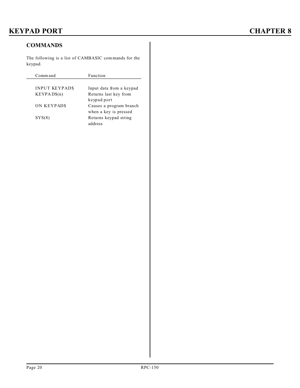 Keypad port chapter 8 | Remote Processing RPC-150 User Manual | Page 22 / 26
