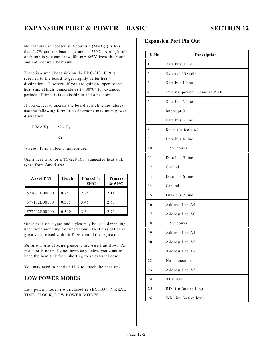 Low power modes, Expansion port pin out | Remote Processing RPC-210 User Manual | Page 53 / 60